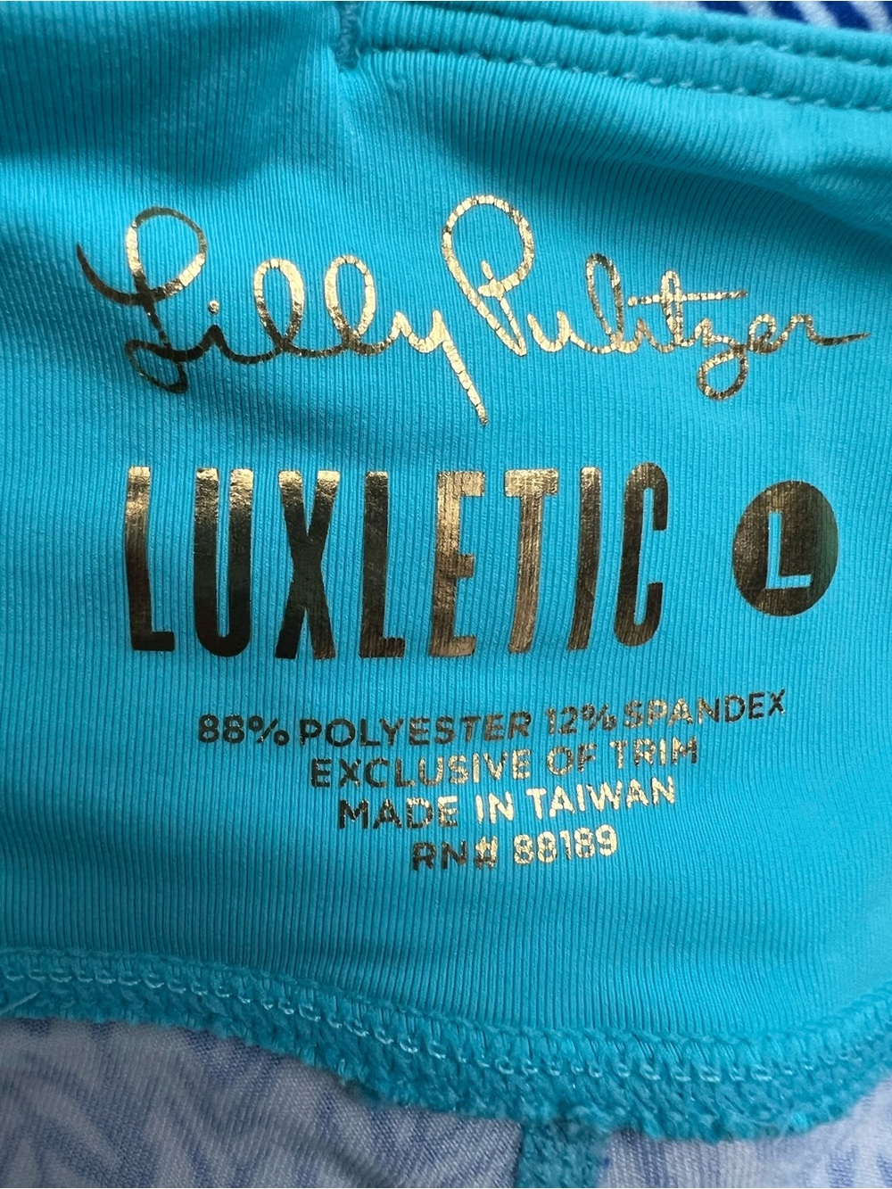 Lilly Pulitzer Blue & Teal Luxletic Tropical Leaf Stretch Capri Pants size L - Picture 8 of 9